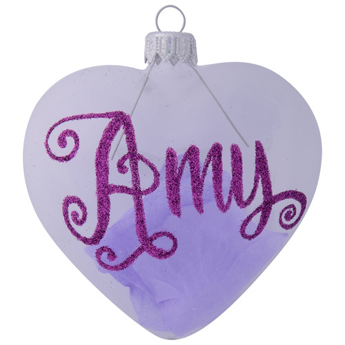 Clear Heart with Lavender Petals Personalised Christmas Bauble - 9cm