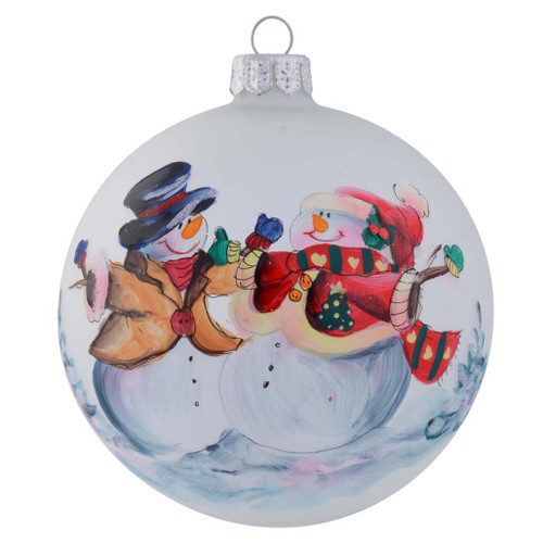 Frosted White Two Snowmen - 100mm