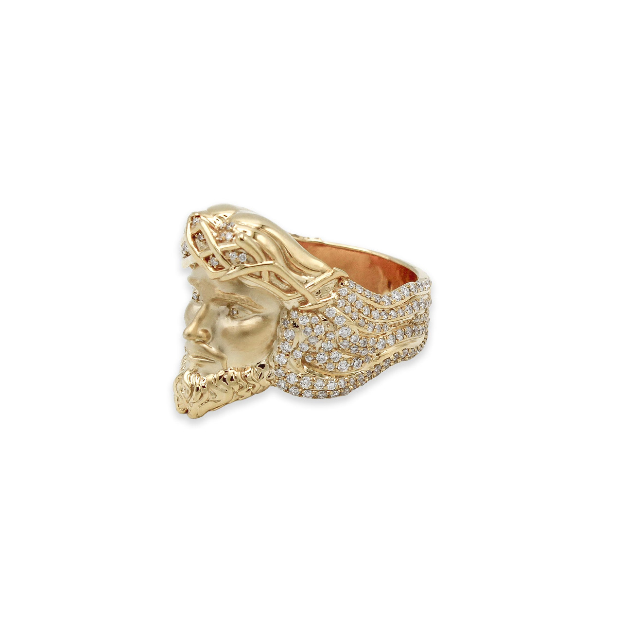 10kt Yellow Gold Natural Diamond Jesus Face Ring - Size 10