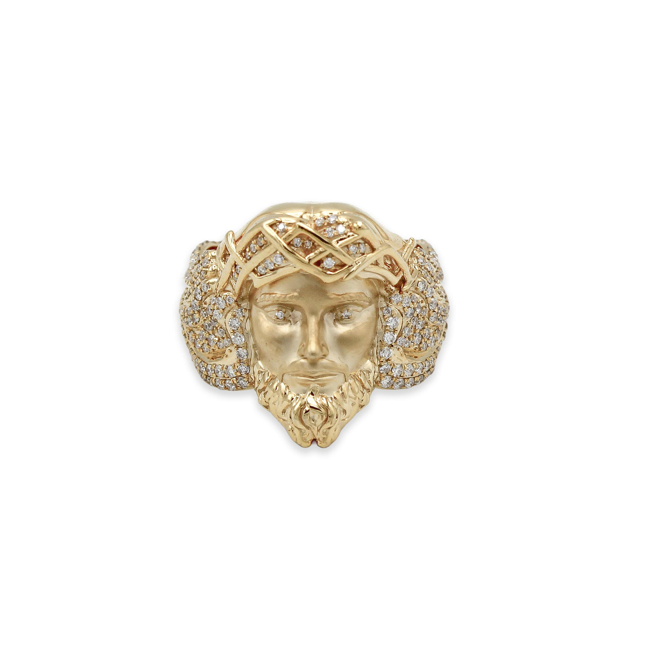 10kt Yellow Gold Natural Diamond Jesus Face Ring - Size 10