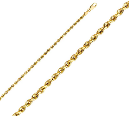 14kt Solid 3mm Diamond Cut Rope Chain - 24"- 16.3g