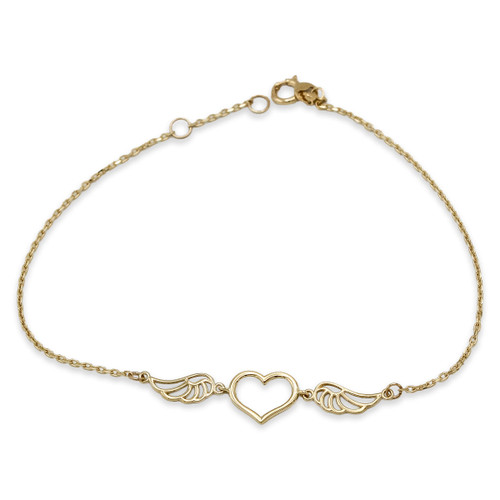 10kt Angel Wing and Heart Bracelet - 7.5"