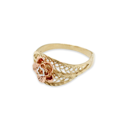 10kt Tri-Color Filigree Rose Ring - Size 6