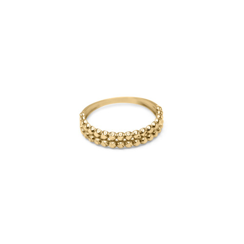 14K DIAMOND CUT DOUBLE BEADED ROW LADIE'S RING - SIZE 7