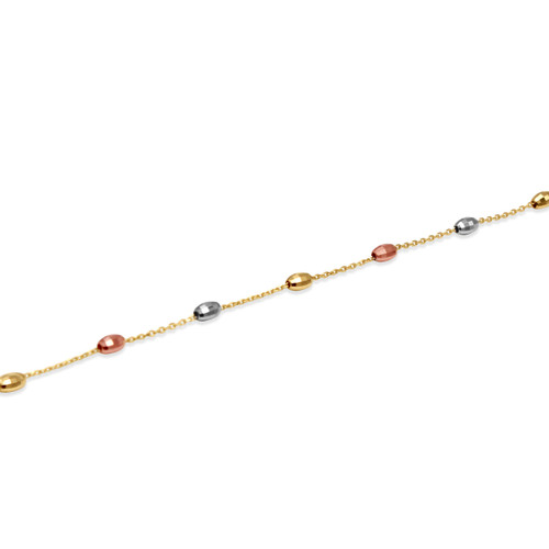14K TRI-COLOR FACETED BEAD BRACELET - 7.5"