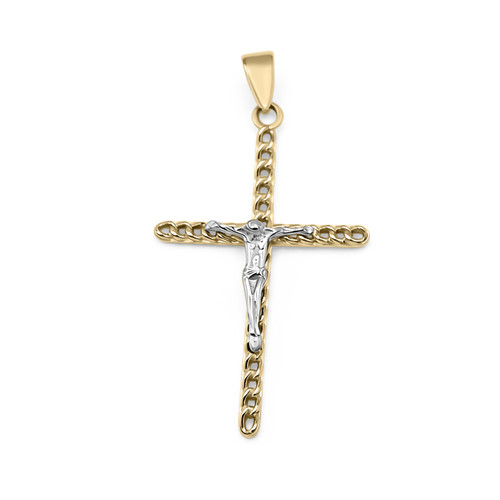 14K TWO TONE CURB LINK CROSS