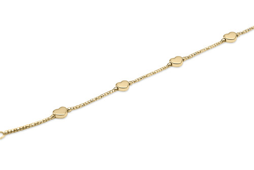 14K YG 3D HEART BEADED BRACELET - 7.5"