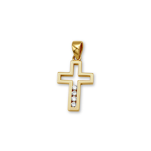 14K YG CZ OPEN CROSS