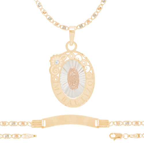 Baptism Jewelry Set - Chain, Pendant & ID Bracelet - 14K - BPS105