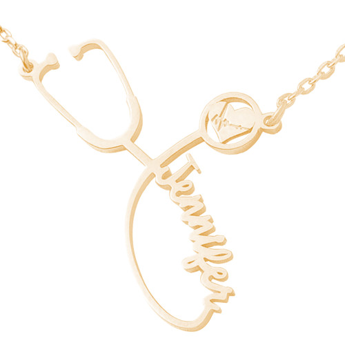 Yellow Gold Stethoscope Name Plate with 18" Box Chain- NMP-S