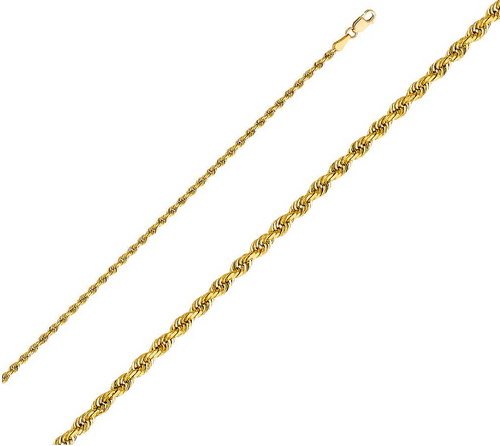 14kt Solid 2.5mm Solid Diamond Cut Rope Chain - 18"- 8.9g