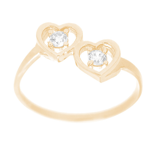 14kt Double Heart Ring With CZ Stones - RG0632