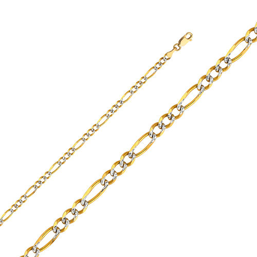 14kt 4mm Semi-Solid Pave Figaro Chain - 20"