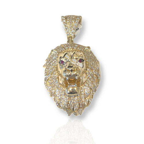 10kt Diamond Lion Head Pendant With Rubies