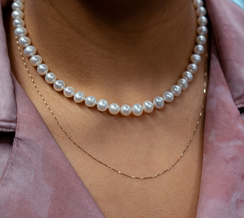 Natural Cultured Pearls Choker Necklace - 7mm - 16"-18"