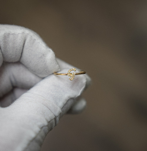 14kt Diamond Initial Ring - G