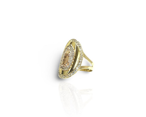 14kt Tri-Color CZ Oval Virgin Mary Ring - Size 8