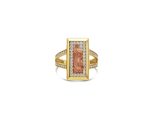 14kt Rectangle CZ Virgin Mary Ring 