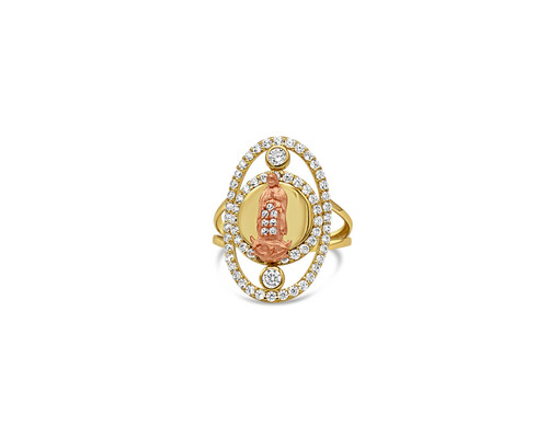 14kt Oval Round CZ Virgin Mary Ring 