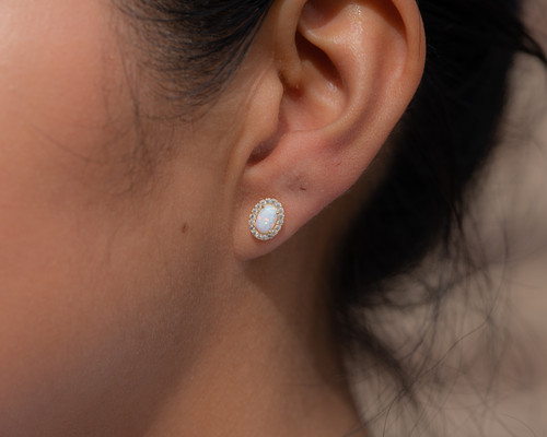 14kt CZ and Opal Oval Stud Earring