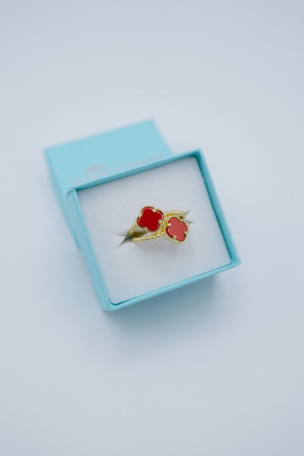 14kt 2 Red Clover Ring 