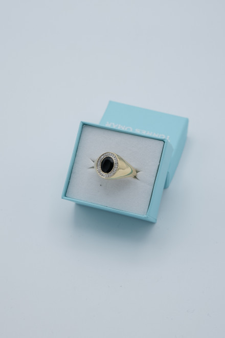 10kt Black Onyx Diamond Signet Ring - Size 10