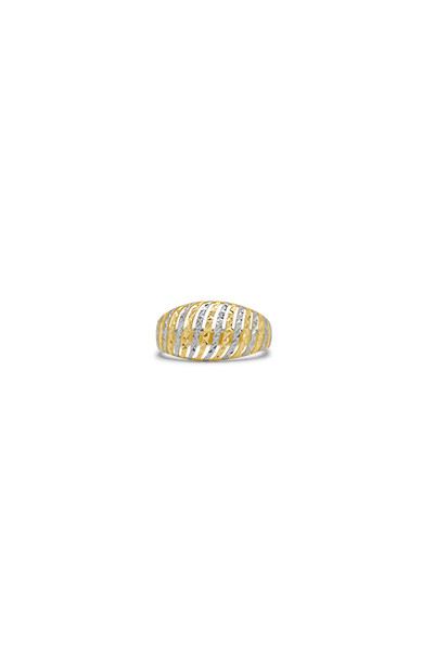 14kt Two-Tone Gold Diamond Cut Dome Ring - Size 7