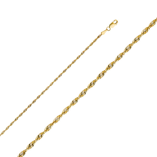 14kt Solid 2.5mm Diamond Cut Rope Chain - 22"- 10.7g