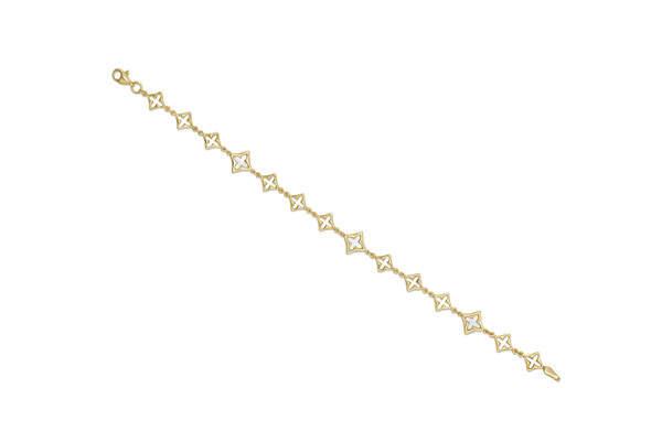 10kt Yellow Gold Mother of Pearl Floral Design Bracelet - 7.5"
