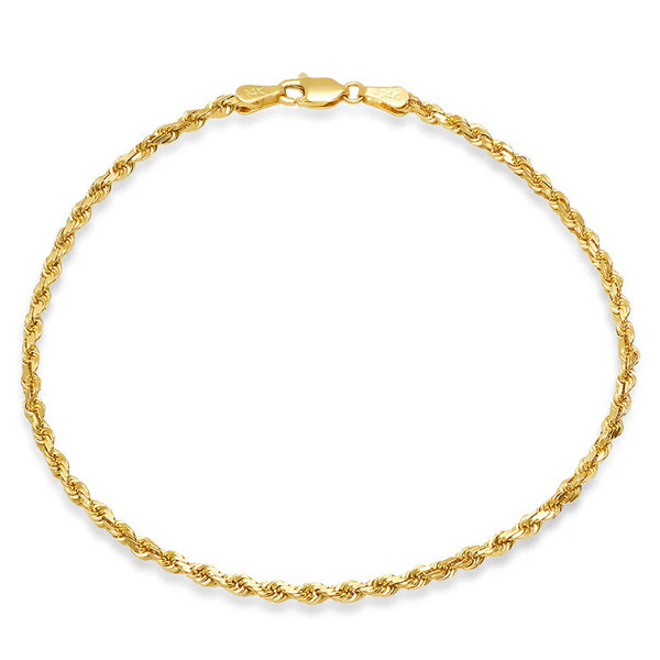 10kt Solid 2mm Rope Bracelet - 8"