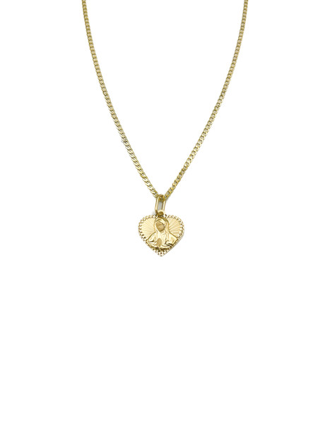 14kt Italian Made Cuban Chain with Heart Shape Virgin Mary Pendant - Set - 18"