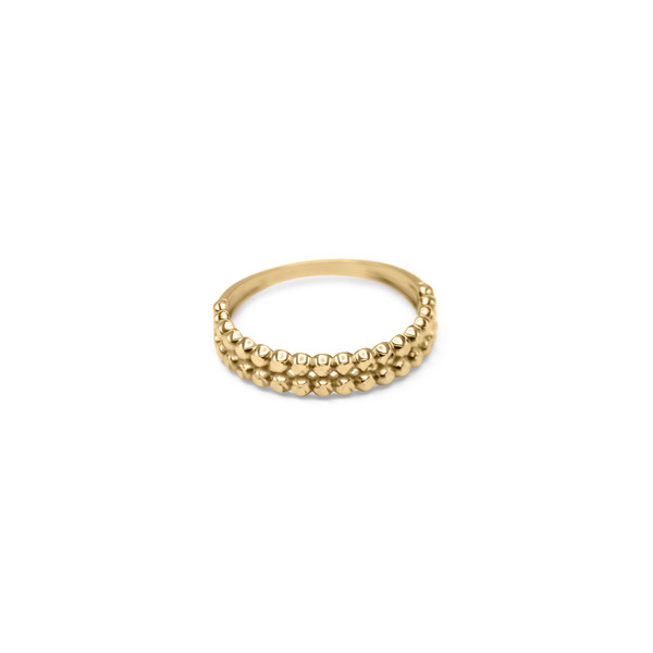 14K DIAMOND CUT DOUBLE BEADED ROW LADIE'S RING - SIZE 7