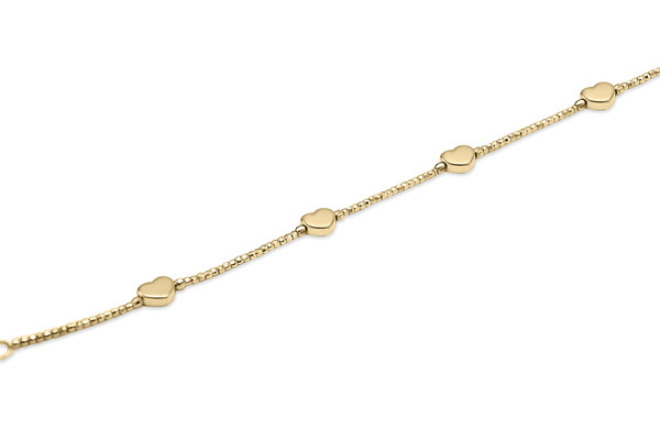 14K YG 3D HEART BEADED BRACELET - 7"