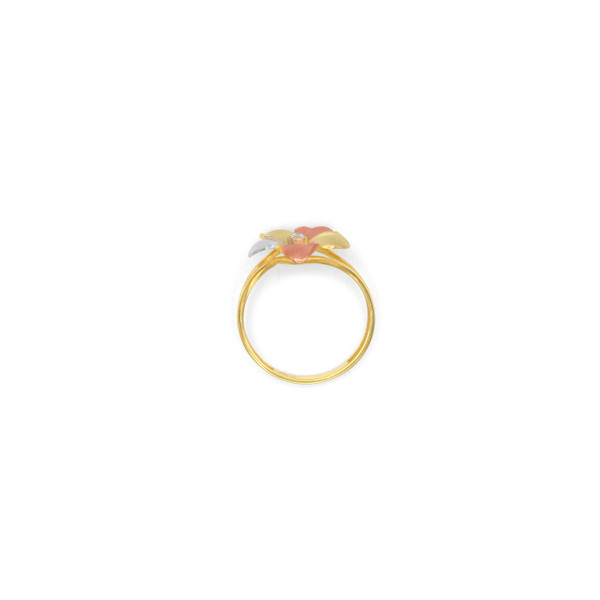 14K TRI-COLOR PLUMERIA FLOWER RING - SIZE 8