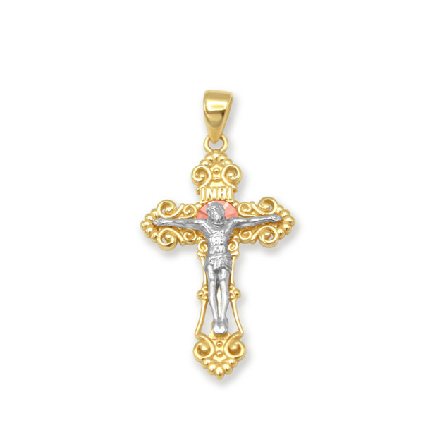 14K TRI-COLOR FILIGREE CRUCIFIX