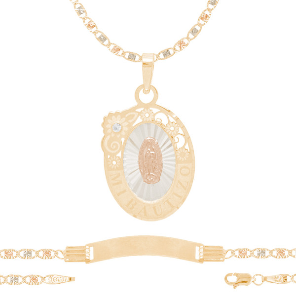 Baptism Jewelry Set - Chain, Pendant & ID Bracelet - 14K - BPS105
