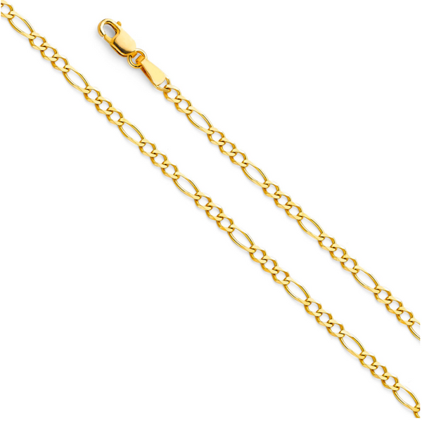 14kt 2.5mm Semi-Solid Yellow Gold Figaro Chain - 22"