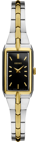 [Brand New] Seiko Women's Watch Petite Tank Rectangle Black Dial 2-Tone Steel - SWR046