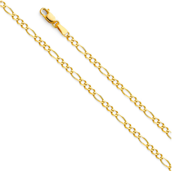 14kt 2.5mm Semi-Solid Yellow Gold Figaro Chain - 18"