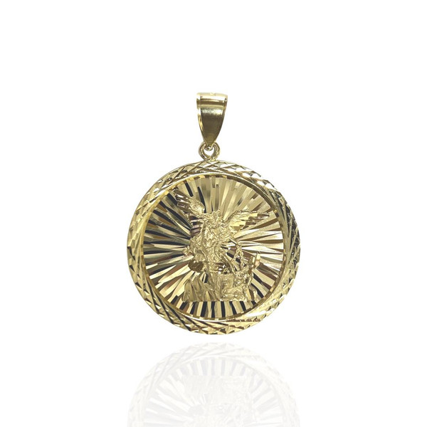 14kt Round St.Michael Pendant - 1.5"