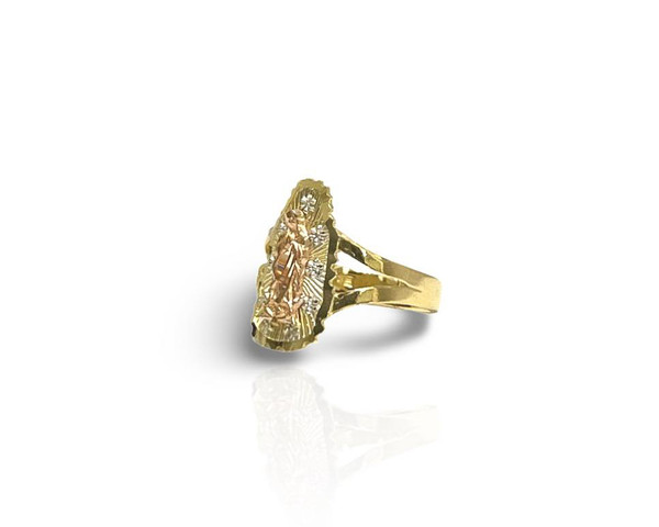 14kt Tri-Color CZ Virgin Mary Ring - Size 8