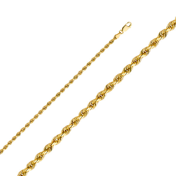 14kt 3mm Solid Diamond Cut Rope Chain - 22"- 15.4