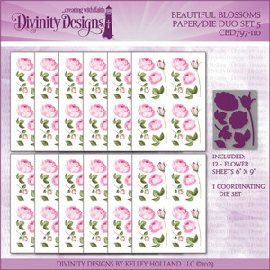 BEAUTIFUL BLOSSOMS PAPER/DIE DUO SET 5 - SLIMLINE SIZED 6X9 BEAUTIFUL BLOSSOMS PAPER/DIE DUO SET 5 - SLIMLINE SIZED 6X9