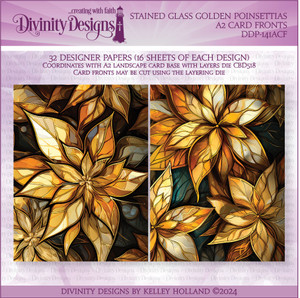 STAINED GLASS GOLDEN POINSETTIAS A2 CARD FRONTS STAINED GLASS GOLDEN POINSETTIAS A2 CARD FRONTS