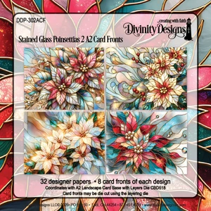 STAINED GLASS POINSETTIAS 2 A2 CARD FRONTS PAPER PAD