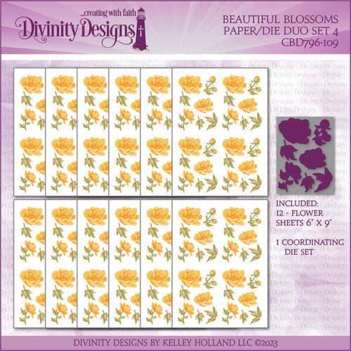 BEAUTIFUL BLOSSOMS PAPER/DIE DUO SET 4 - SLIMLINE SIZED 6X9