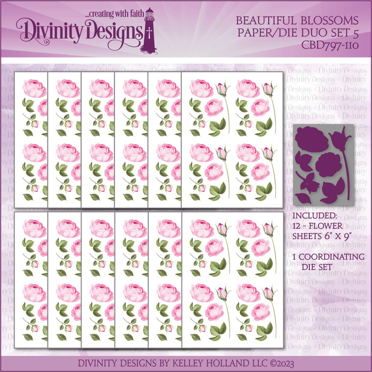 BEAUTIFUL BLOSSOMS PAPER/DIE DUO SET 5 - SLIMLINE SIZED 6X9