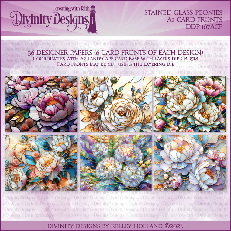 STAINED GLASS PEONIES A2 CARD FRONTS