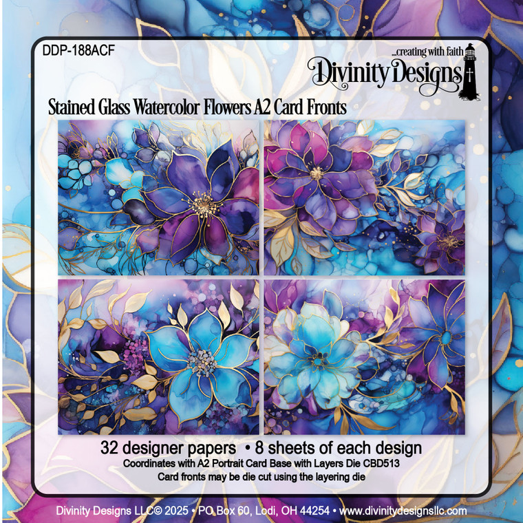 STAINED GLASS WATERCOLOR FLOWERS  A2 CARD FRONTS