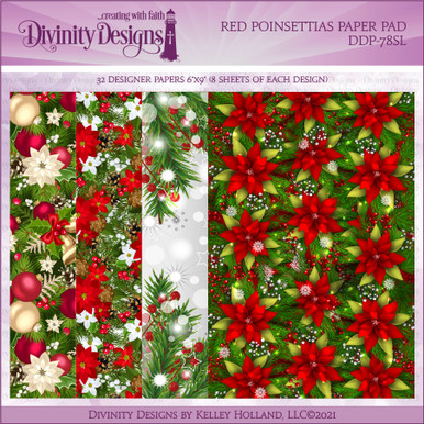 RED POINSETTIAS PAPER PAD - SLIMLINE SIZED 6X9